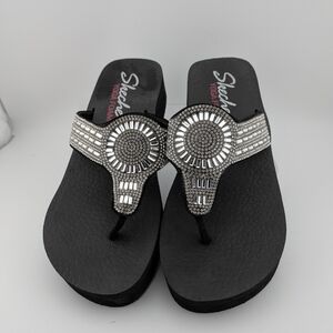 Skechers Black Sandals with Silver Rhinestone Medallions
